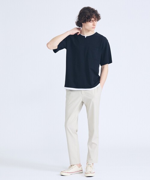 ABAHOUSE(アバハウス)の「キーネック カノコ半袖Tシャツ / フェイクレイヤード(Tシャツ/カットソー・メンズ・グレイッシュブルー/ブラック/ホワイト・46/48)」の12枚目の写真