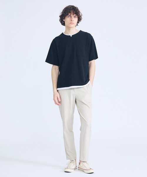 ABAHOUSE(アバハウス)の「キーネック カノコ半袖Tシャツ / フェイクレイヤード(Tシャツ/カットソー・メンズ・グレイッシュブルー/ブラック/ホワイト・46/48)」の13枚目の写真