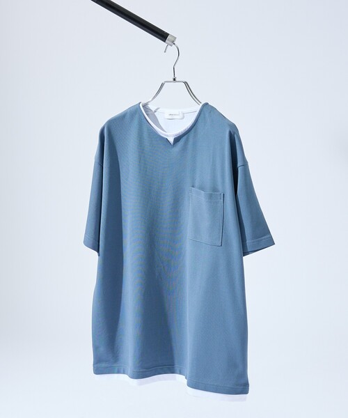 ABAHOUSE(アバハウス)の「キーネック カノコ半袖Tシャツ / フェイクレイヤード(Tシャツ/カットソー・メンズ・グレイッシュブルー/ブラック/ホワイト・46/48)」の22枚目の写真