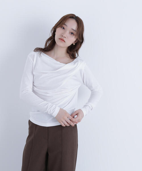 NATURAL BEAUTY BASIC（ナチュラルビューティーベーシック）の「◇ドレープネックカットソー（Tシャツ/カットソー・レディース・チャコールグレー/ダークブラウン/オフホワイト・FREE）」の13枚目の写真