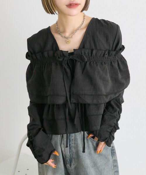 w closet（ダブルクローゼット）の「【25AW】マルチウェイ長袖ブラウス（シャツ/ブラウス・レディース・ブラック/アイボリー/ブルー/ブラウン/グリーン/ピンク・FREE）」の3枚目の写真