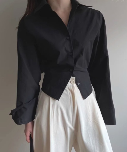 Lace Ladies(レースレディース)の「バック レースアップ ビッグ カフス シャツ(シャツ/ブラウス・レディース・ブルー/ブラック・S/M/XL)」の2枚目の写真
