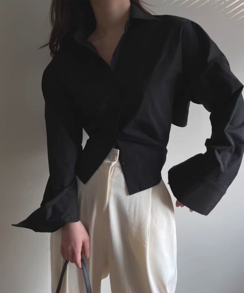 Lace Ladies(レースレディース)の「バック レースアップ ビッグ カフス シャツ(シャツ/ブラウス・レディース・ブルー/ブラック・S/M/XL)」の8枚目の写真