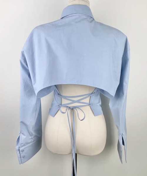 Lace Ladies(レースレディース)の「バック レースアップ ビッグ カフス シャツ(シャツ/ブラウス・レディース・ブルー/ブラック・S/M/XL)」の15枚目の写真