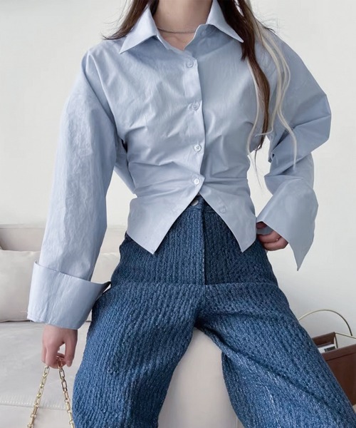 Lace Ladies(レースレディース)の「バック レースアップ ビッグ カフス シャツ(シャツ/ブラウス・レディース・ブルー/ブラック・S/M/XL)」の3枚目の写真