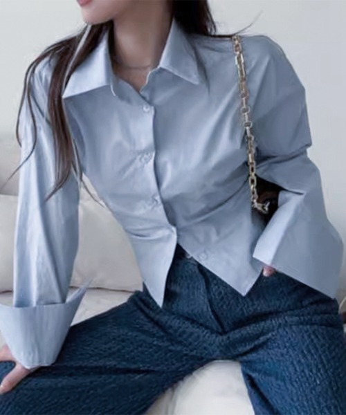 Lace Ladies(レースレディース)の「バック レースアップ ビッグ カフス シャツ(シャツ/ブラウス・レディース・ブルー/ブラック・S/M/XL)」の7枚目の写真