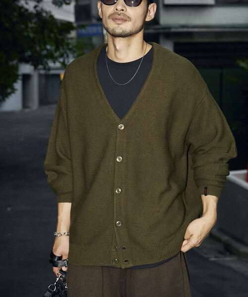 RED KAP(レッドキャップ)の「RED KAP/レッドキャップ 別注 ガーター編み ソリッド カーディガン(カーディガン/ボレロ・メンズ・ダークブラウン/グリーン/ベージュ/ブラック/オリーブ/ネイビー・LARGE/MEDIUM/SMALL)」の4枚目の写真