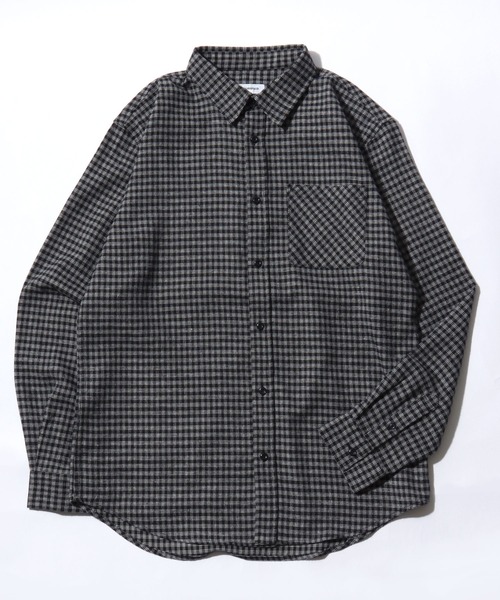 Salong hameu（サロン ハミュー）の「オンブレチェック・ミニブロックチェックシャツ/長袖ビエラシャツ メンズ レディース ユニセックス（シャツ/ブラウス・メンズ・ホワイト×ブラック/ブラウン系1/レッド系1/ブラック×ベージュ/ネイビー系1/ブラック系1・M/XL/L）」の2枚目の写真