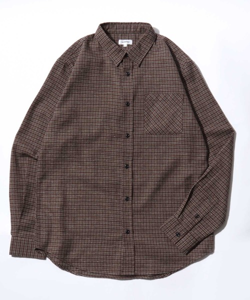 Salong hameu（サロン ハミュー）の「オンブレチェック・ミニブロックチェックシャツ/長袖ビエラシャツ メンズ レディース ユニセックス（シャツ/ブラウス・メンズ・ホワイト×ブラック/ブラウン系1/レッド系1/ブラック×ベージュ/ネイビー系1/ブラック系1・M/XL/L）」の4枚目の写真