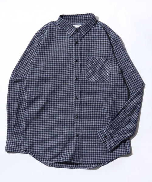 Salong hameu（サロン ハミュー）の「オンブレチェック・ミニブロックチェックシャツ/長袖ビエラシャツ メンズ レディース ユニセックス（シャツ/ブラウス・メンズ・ホワイト×ブラック/ブラウン系1/レッド系1/ブラック×ベージュ/ネイビー系1/ブラック系1・M/XL/L）」の5枚目の写真