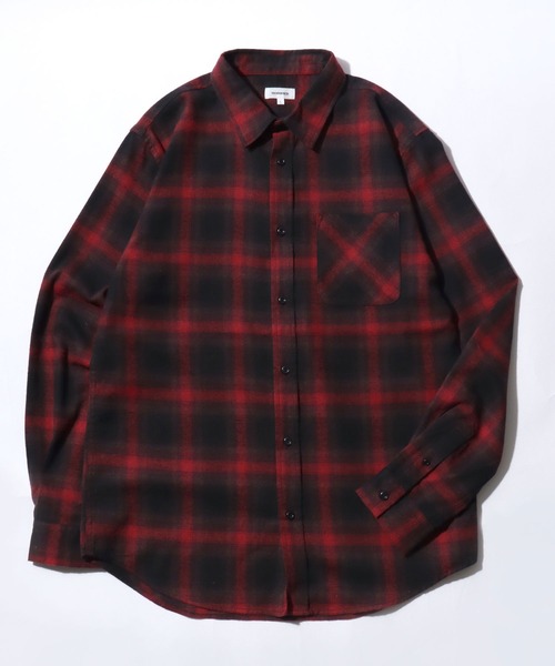 Salong hameu（サロン ハミュー）の「オンブレチェック・ミニブロックチェックシャツ/長袖ビエラシャツ メンズ レディース ユニセックス（シャツ/ブラウス・メンズ・ホワイト×ブラック/ブラウン系1/レッド系1/ブラック×ベージュ/ネイビー系1/ブラック系1・M/XL/L）」の6枚目の写真