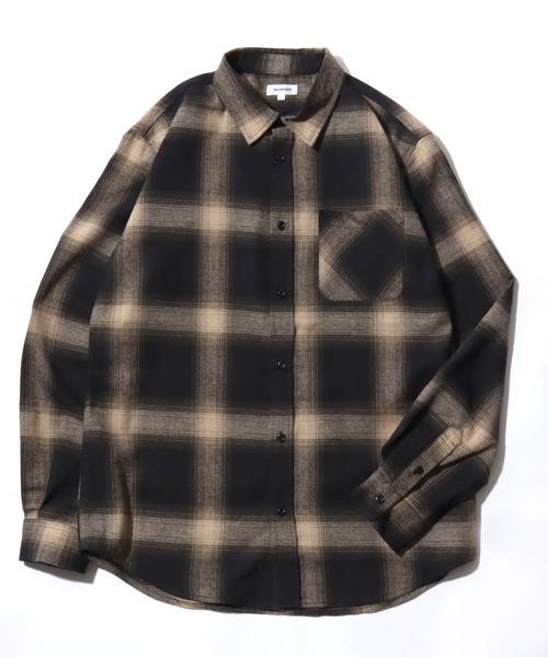 Salong hameu（サロン ハミュー）の「オンブレチェック・ミニブロックチェックシャツ/長袖ビエラシャツ メンズ レディース ユニセックス（シャツ/ブラウス・メンズ・ホワイト×ブラック/ブラウン系1/レッド系1/ブラック×ベージュ/ネイビー系1/ブラック系1・M/XL/L）」の3枚目の写真