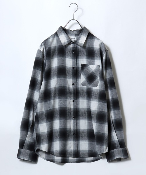 Salong hameu（サロン ハミュー）の「オンブレチェック・ミニブロックチェックシャツ/長袖ビエラシャツ メンズ レディース ユニセックス（シャツ/ブラウス・メンズ・ホワイト×ブラック/ブラウン系1/レッド系1/ブラック×ベージュ/ネイビー系1/ブラック系1・M/XL/L）」の13枚目の写真