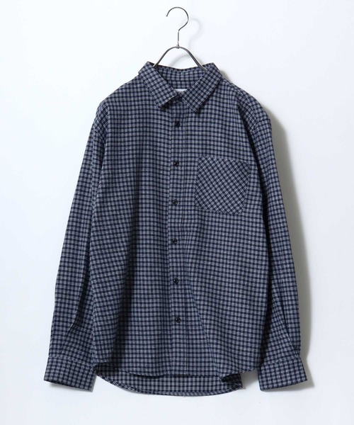 Salong hameu（サロン ハミュー）の「オンブレチェック・ミニブロックチェックシャツ/長袖ビエラシャツ メンズ レディース ユニセックス（シャツ/ブラウス・メンズ・ホワイト×ブラック/ブラウン系1/レッド系1/ブラック×ベージュ/ネイビー系1/ブラック系1・M/XL/L）」の21枚目の写真