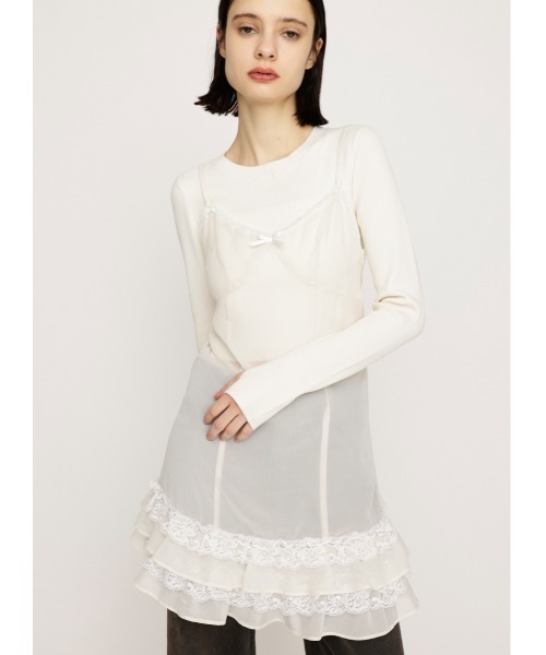 SLY(スライ)の「FRILL CAMI S/DRESS フリル キャミ ショートドレス 秋服 冬服 キャミワンピース 秋服 冬服(ワンピース・レディース・アイボリー/ピンク・FREE)」の2枚目の写真