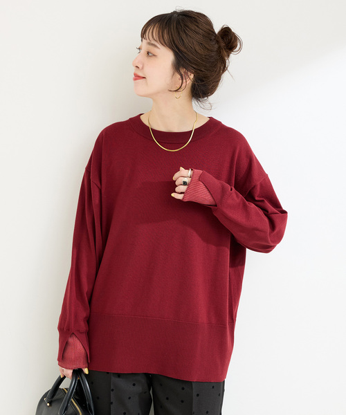 手洗い可 / 袖口シアーレイヤープルオーバー（ニット/セーター