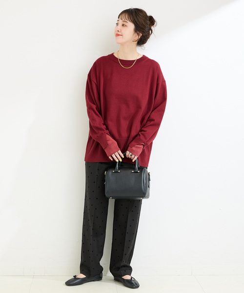 手洗い可 / 袖口シアーレイヤープルオーバー（ニット/セーター