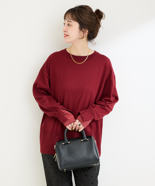 手洗い可 / 袖口シアーレイヤープルオーバー（ニット/セーター