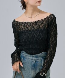 Tシャツ/カットソー（ブラック/黒色系・レース）ファッション