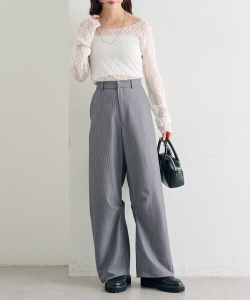 mystic（ミスティック）の「【肌触りよく伸縮性もあり◎/レイヤードスタイルにも】レースプルオーバー（Tシャツ/カットソー・レディース・ベージュ/オフホワイト/ブラック・FREE）」の8枚目の写真