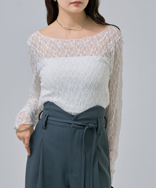 mystic（ミスティック）の「【肌触りよく伸縮性もあり◎/レイヤードスタイルにも】レースプルオーバー（Tシャツ/カットソー・レディース・ベージュ/オフホワイト/ブラック・FREE）」の14枚目の写真