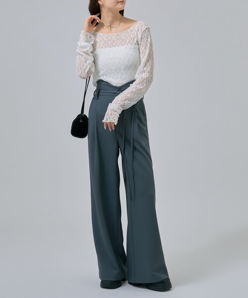 mystic（ミスティック）の「【肌触りよく伸縮性もあり◎/レイヤードスタイルにも】レースプルオーバー（Tシャツ/カットソー・レディース・ベージュ/オフホワイト/ブラック・FREE）」の20枚目の写真