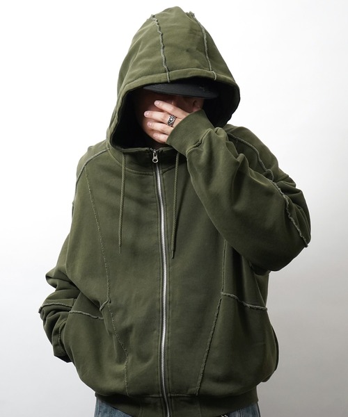 セール】AW 裏毛 カットオフ切り替え ZIPパーカー メンズ レディース