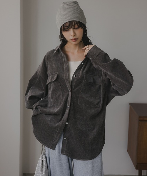 210nouve（トゥージュヌーブ）の「コーデュロイ オーバーサイズ シャツ（シャツ/ブラウス・レディース・アイボリー/ブラウン/グレー・FREE）」の3枚目の写真