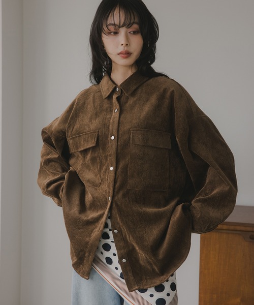 ブラウン コーデュロイ オーバーサイズ シャツ ファンクショナルコーデュロイ オーバーサイズ レギュラーカラー長袖
