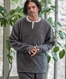 mlt5428-Big Waffle Knit saw Zipper Henley Neck Pullover ワッフル二ットソープルオーバー(A57125cmb)