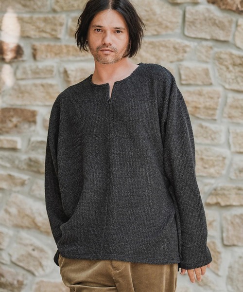 CAMBIO（カンビオ）の「mlt5428-Big Waffle Knit saw Zipper Henley Neck Pullover ワッフル二ットソープルオーバー(A57125cmb)（Tシャツ/カットソー・メンズ・ブラック/キナリ/チャコール・S/M/L）」の3枚目の写真
