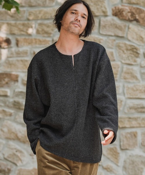 CAMBIO（カンビオ）の「mlt5428-Big Waffle Knit saw Zipper Henley Neck Pullover ワッフル二ットソープルオーバー(A57125cmb)（Tシャツ/カットソー・メンズ・ブラック/キナリ/チャコール・S/M/L）」の5枚目の写真