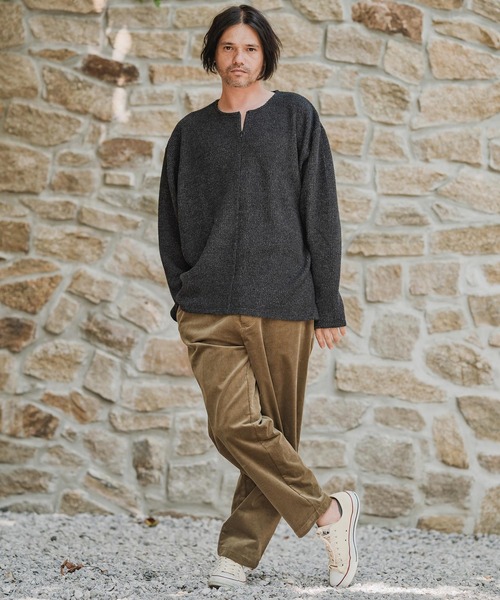 CAMBIO（カンビオ）の「mlt5428-Big Waffle Knit saw Zipper Henley Neck Pullover ワッフル二ットソープルオーバー(A57125cmb)（Tシャツ/カットソー・メンズ・ブラック/キナリ/チャコール・S/M/L）」の6枚目の写真