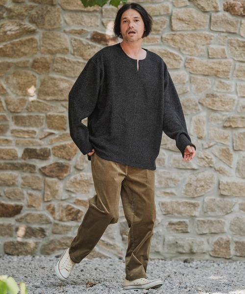 CAMBIO（カンビオ）の「mlt5428-Big Waffle Knit saw Zipper Henley Neck Pullover ワッフル二ットソープルオーバー(A57125cmb)（Tシャツ/カットソー・メンズ・ブラック/キナリ/チャコール・S/M/L）」の7枚目の写真
