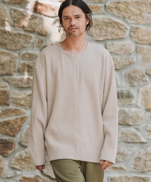 CAMBIO（カンビオ）の「mlt5428-Big Waffle Knit saw Zipper Henley Neck Pullover ワッフル二ットソープルオーバー(A57125cmb)（Tシャツ/カットソー・メンズ・ブラック/キナリ/チャコール・S/M/L）」の9枚目の写真