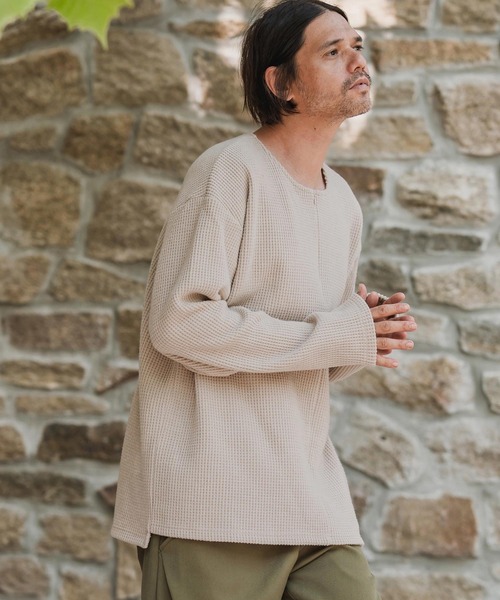 CAMBIO（カンビオ）の「mlt5428-Big Waffle Knit saw Zipper Henley Neck Pullover ワッフル二ットソープルオーバー(A57125cmb)（Tシャツ/カットソー・メンズ・ブラック/キナリ/チャコール・S/M/L）」の10枚目の写真