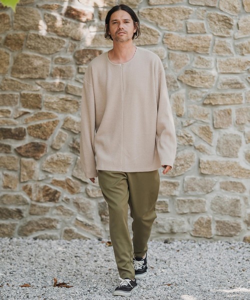 CAMBIO（カンビオ）の「mlt5428-Big Waffle Knit saw Zipper Henley Neck Pullover ワッフル二ットソープルオーバー(A57125cmb)（Tシャツ/カットソー・メンズ・ブラック/キナリ/チャコール・S/M/L）」の11枚目の写真