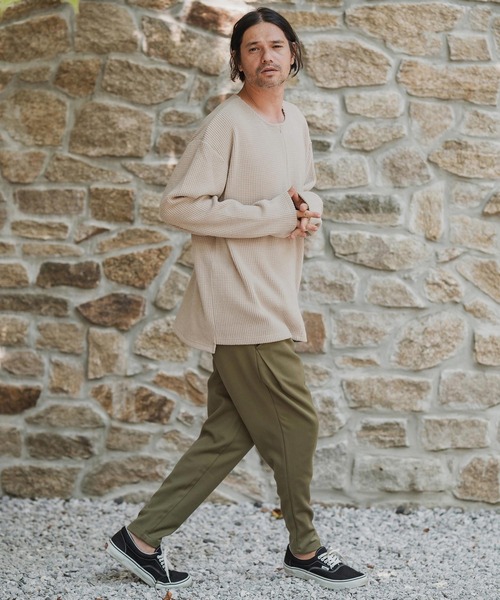 CAMBIO（カンビオ）の「mlt5428-Big Waffle Knit saw Zipper Henley Neck Pullover ワッフル二ットソープルオーバー(A57125cmb)（Tシャツ/カットソー・メンズ・ブラック/キナリ/チャコール・S/M/L）」の12枚目の写真