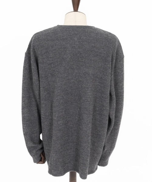 ウッチー出品 mlt5428-Big Waffle Knit saw Zipper Henley Neck Pullover