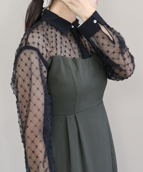 DONOBAN(ドノバン)の「【ANDRESD】cross beads shirt like dress 結婚式 パーティードレス オケージョンドレス お呼ばれ 二次会 成人式 同窓会(ドレス・レディース・カーキ/ブラック/チャコール・S/M/L)」の3枚目の写真
