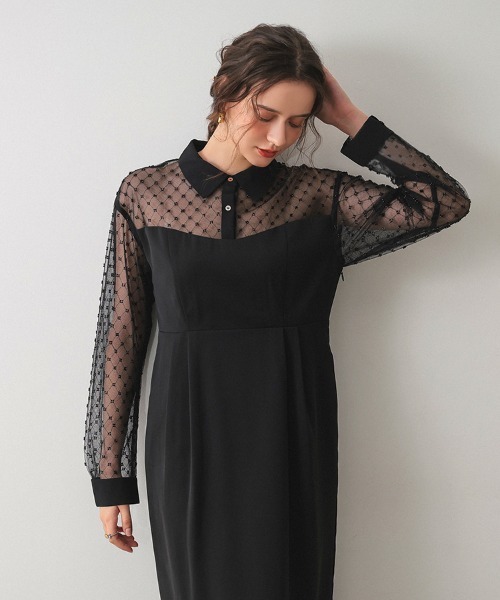 DONOBAN(ドノバン)の「【ANDRESD】cross beads shirt like dress 結婚式 パーティードレス オケージョンドレス お呼ばれ 二次会 成人式 同窓会(ドレス・レディース・カーキ/ブラック/チャコール・S/M/L)」の2枚目の写真