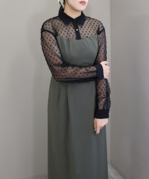 DONOBAN(ドノバン)の「【ANDRESD】cross beads shirt like dress 結婚式 パーティードレス オケージョンドレス お呼ばれ 二次会 成人式 同窓会(ドレス・レディース・カーキ/ブラック/チャコール・S/M/L)」の5枚目の写真