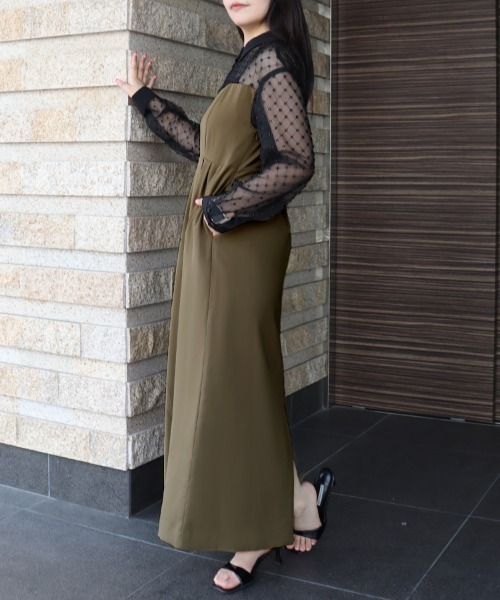DONOBAN(ドノバン)の「【ANDRESD】cross beads shirt like dress 結婚式 パーティードレス オケージョンドレス お呼ばれ 二次会 成人式 同窓会(ドレス・レディース・カーキ/ブラック/チャコール・S/M/L)」の4枚目の写真