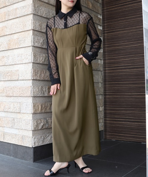 DONOBAN(ドノバン)の「【ANDRESD】cross beads shirt like dress 結婚式 パーティードレス オケージョンドレス お呼ばれ 二次会 成人式 同窓会(ドレス・レディース・カーキ/ブラック/チャコール・S/M/L)」の12枚目の写真