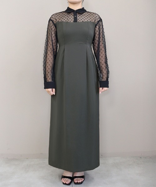 DONOBAN(ドノバン)の「【ANDRESD】cross beads shirt like dress 結婚式 パーティードレス オケージョンドレス お呼ばれ 二次会 成人式 同窓会(ドレス・レディース・カーキ/ブラック/チャコール・S/M/L)」の10枚目の写真