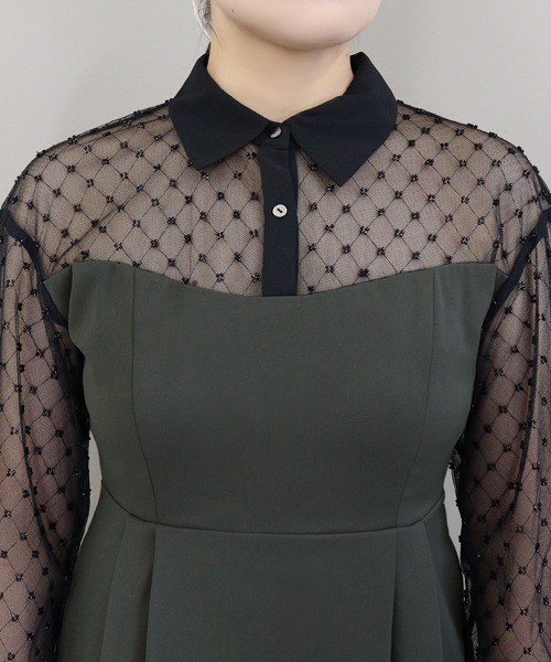 DONOBAN(ドノバン)の「【ANDRESD】cross beads shirt like dress 結婚式 パーティードレス オケージョンドレス お呼ばれ 二次会 成人式 同窓会(ドレス・レディース・カーキ/ブラック/チャコール・S/M/L)」の9枚目の写真