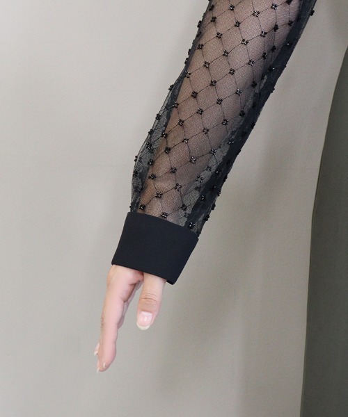 DONOBAN(ドノバン)の「【ANDRESD】cross beads shirt like dress 結婚式 パーティードレス オケージョンドレス お呼ばれ 二次会 成人式 同窓会(ドレス・レディース・カーキ/ブラック/チャコール・S/M/L)」の7枚目の写真