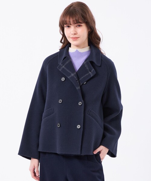 MACKINTOSH PHILOSOPHY（ﾏｯｷﾝﾄｯｼｭ ﾌｨﾛｿﾌｨｰ）の「【WEB&一部店舗限定】ウールリバーショートPコート（ピーコート・レディース・グレー系その他2/ダークネイビー・38）」の2枚目の写真
