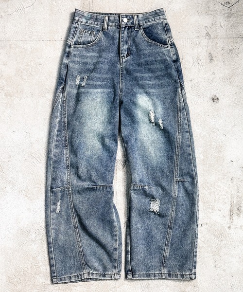 MAISON SELECT（メゾンセレクト）の「9D5 【ヴィンテージライク】ワイドバギーデニム カーブパンツ（デニムパンツ・レディース・ライトブルー・S/M/L/XL）」の2枚目の写真