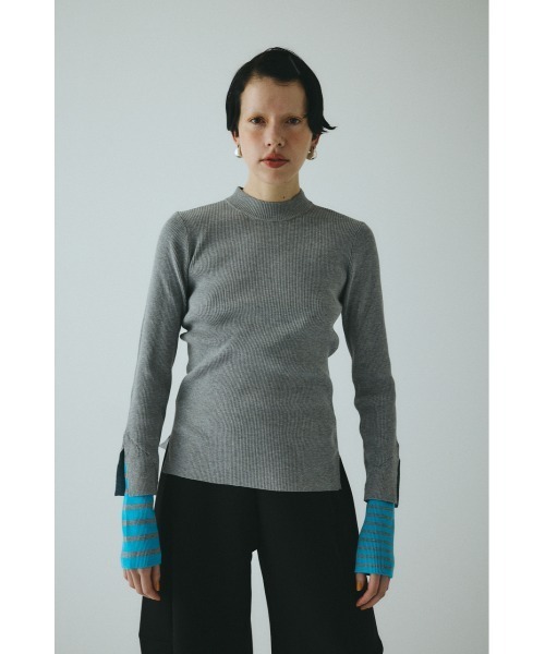 HeRIN.CYE（ヘリンドットサイ）の「Boder double cuff knit top　　ボーダーダブルカフニットトップ（ニット/セーター・レディース・ライトブルー/ブラック/杢グレー/マジェンタ・FREE）」の3枚目の写真